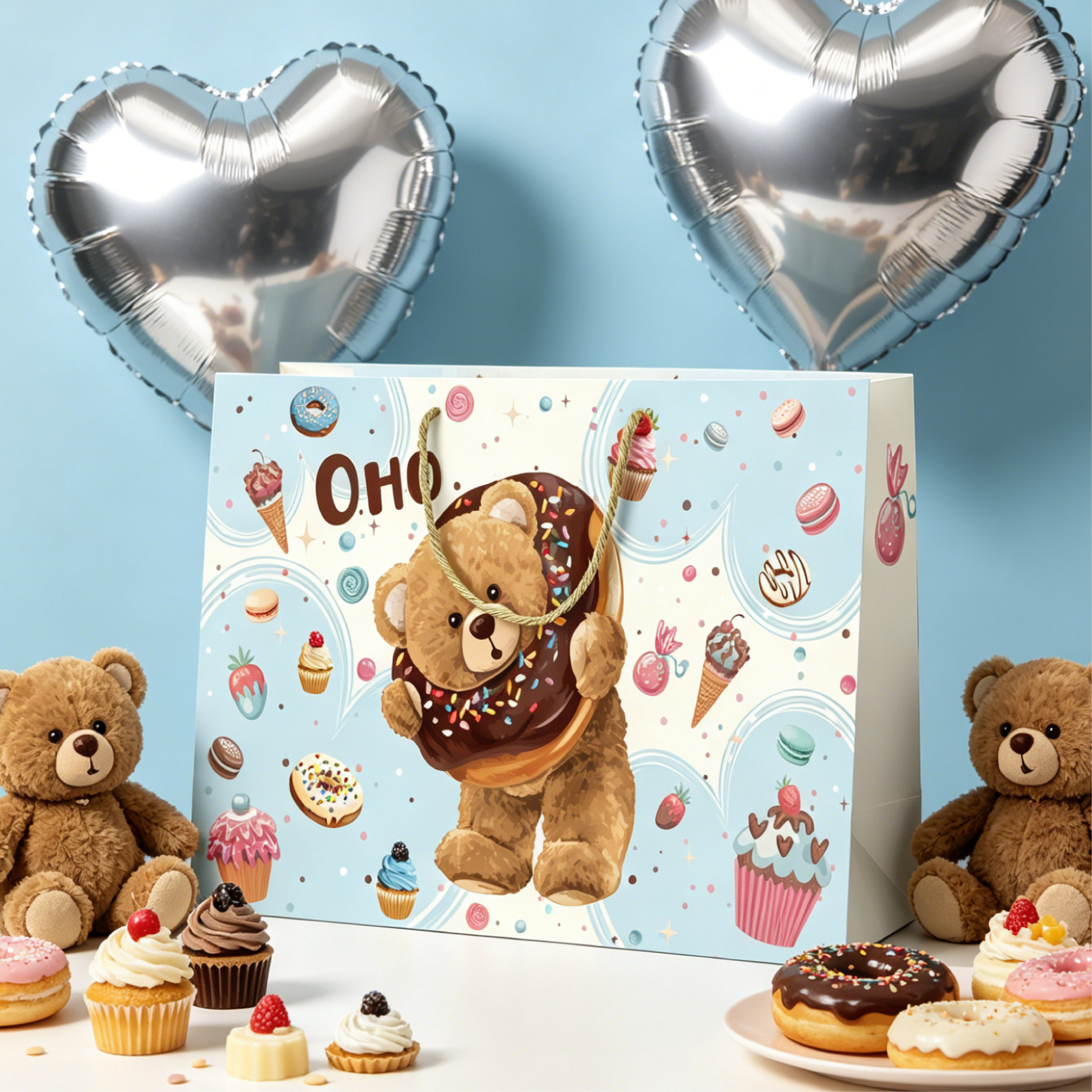 可爱小熊卡通礼品袋高档童装店烘焙手提袋加厚包装纸袋现货批发