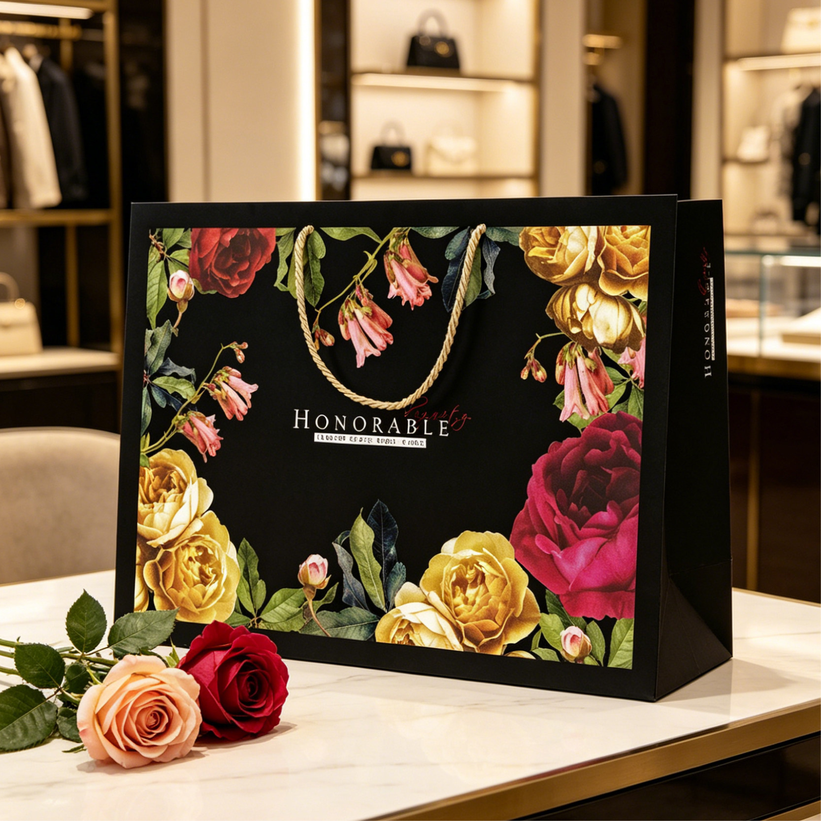 黑色时尚超大加厚手提袋服装店手提袋定制logo纸袋礼品袋购物袋子