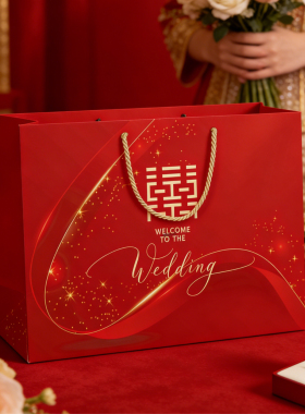 结婚喜庆手提袋红色高级包装袋婚庆礼品袋高档结婚用品伴手礼定制