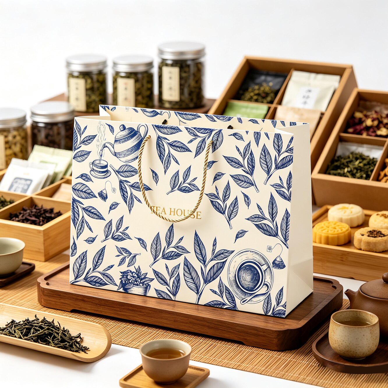 茶叶礼品袋手提袋白卡纸袋支持定制加logo茶室包装送礼可批发