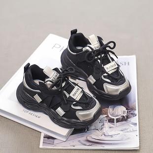 中大童黑色耐脏女孩炸街老爹鞋 女童鞋 儿童网面运动鞋 2025新款 春季