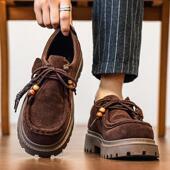 潮流覆古翻毛皮内增高休闲乐福皮鞋 袋鼠德比鞋 2025新款 秋冬季 男鞋