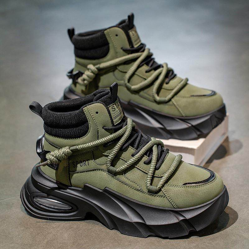 高帮男鞋秋冬季潮流运动休闲气垫减震老爹鞋男士军绿色工装马丁靴,流行男鞋,高帮鞋,淘宝优惠券,粉丝福利购,淘宝优惠卷