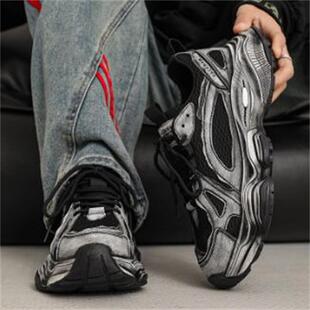 观察者黑色老爹鞋男款增高做旧脏脏鞋夏季网面透气情侣休闲 运动