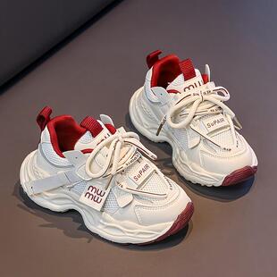 女童鞋春款2025新款网面透气儿童运动鞋中大童安哥拉红女孩老爹鞋