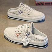 2025年新款 休闲一脚蹬布鞋 夏季 男士 透气无后跟懒人帆布鞋 半托男鞋