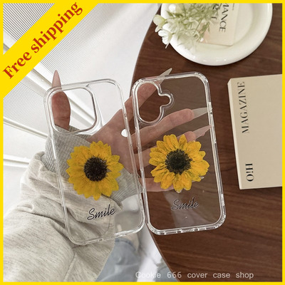 New Sunflower clear transparent phone cover case for iPhone 13 14 15 16 pro max ins plant casing