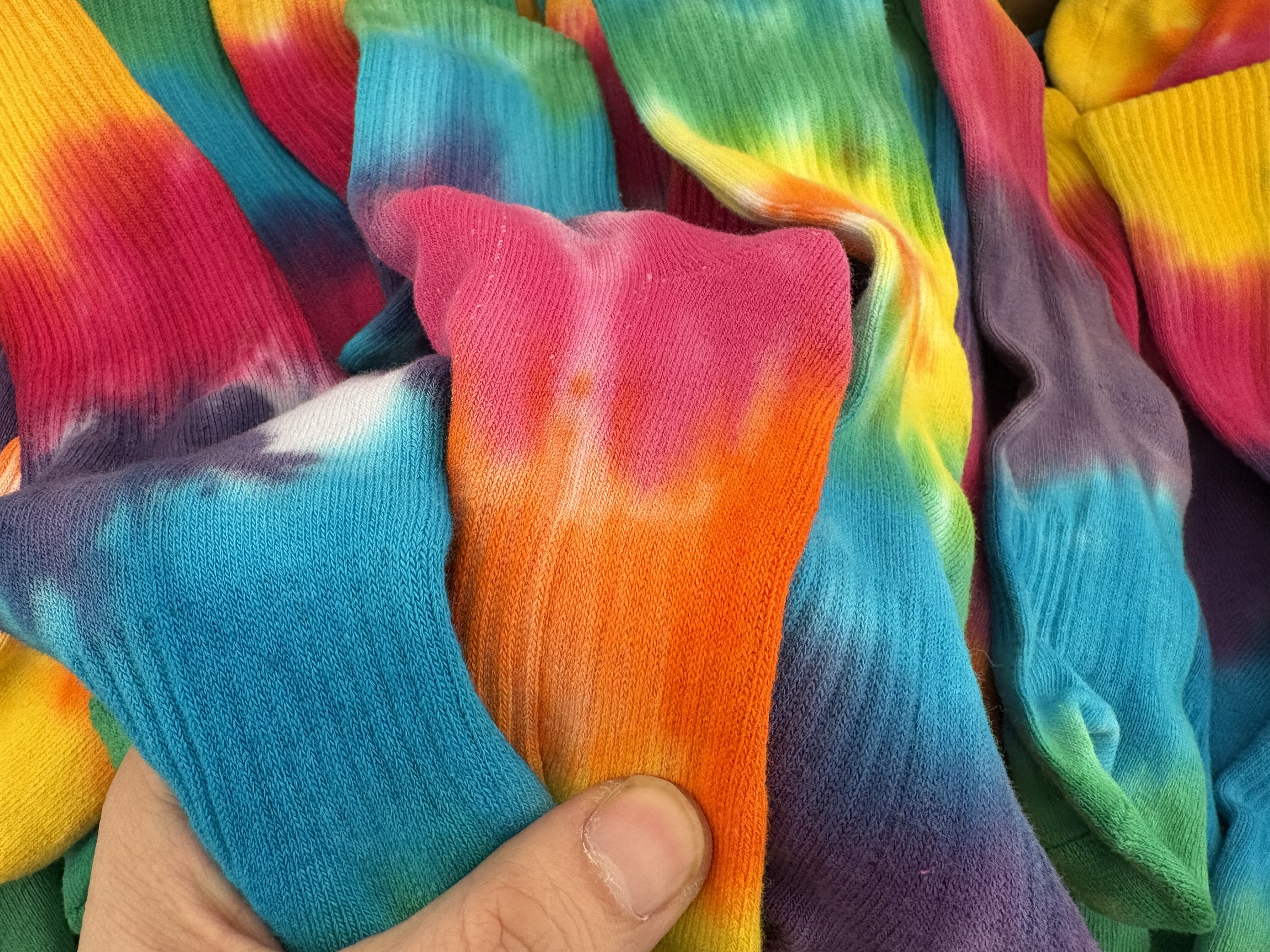 微瑕疵毛巾底扎染袜子ins渐变色中筒纯棉男女秋冬