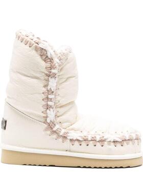 代购MOU女士雪地靴保暖防寒软底舒适白色短筒编织边毛绒内里冬季