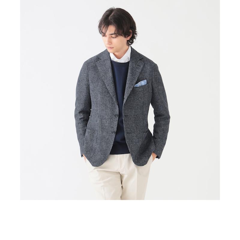 代购BEAMS男士夹克透气修身格纹混纺通勤商务外套爆款休闲
