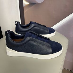 平底板鞋交叉松紧带男板拼皮免系带休闲鞋男士脚蹬防滑懒人商务鞋