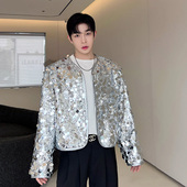 亮闪闪歌手短款 男装 男夹克外套开衫 亮片演出服装 上衣外套 舞台大码