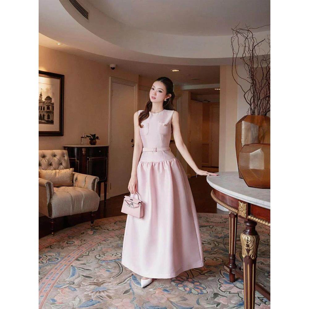 self-stride 2025新款法式小香风修身高腰长裙气质优雅礼服连衣裙
