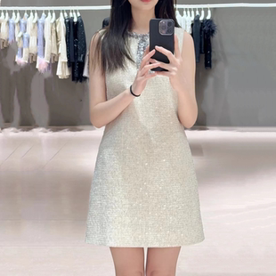 小香风甜妹圆领亮片钻饰无袖 2025新款 连衣裙半身裙 stride self