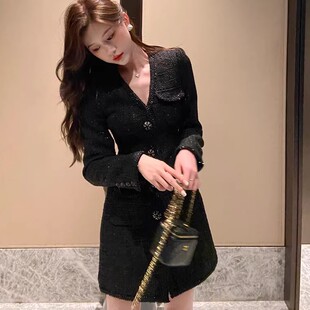 连衣裙高级感短裙 2025v领小香风v领粗花呢气质长袖 self stride