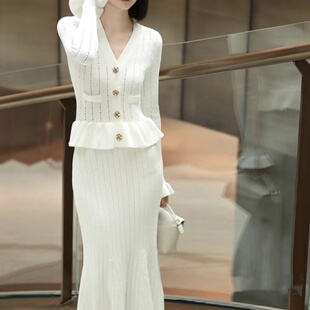 早秋白色小香风针织假两件连衣裙名媛女装 2025新款 stride self