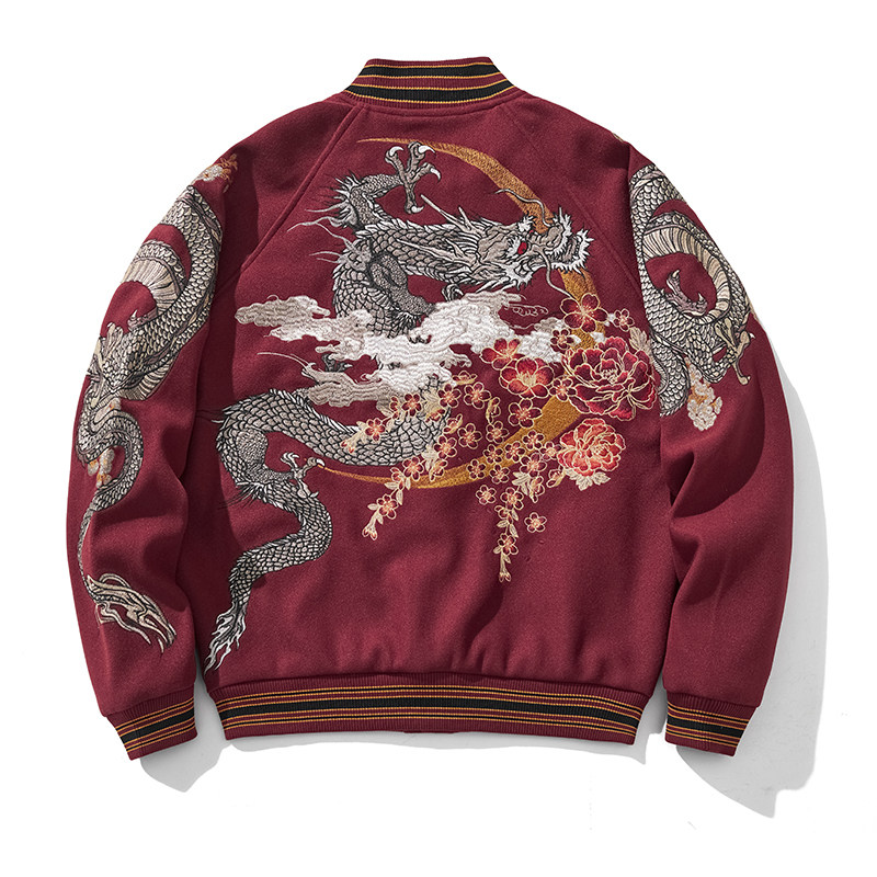 双肩龙重工刺绣横须贺外套毛呢夹克男士新年棒球服春秋国潮中国风
