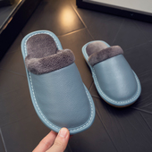 儿童牛皮棉拖鞋 冬季 男女小孩保暖青少年居家室内防滑防水家用大童