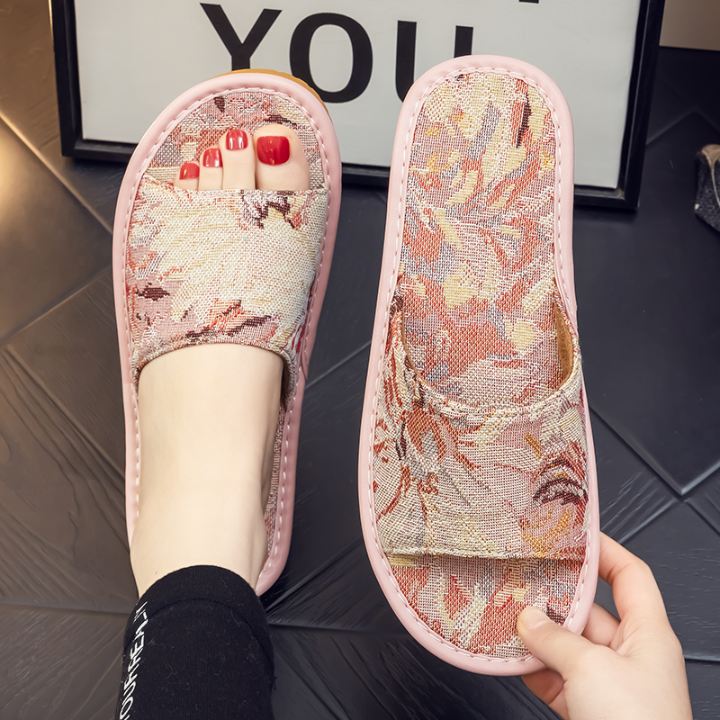 夏季新中式布艺凉拖鞋女棉麻布居家透气室内家居四季家用防滑静音