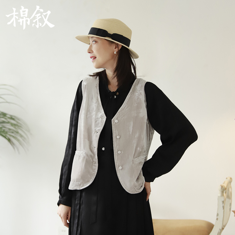 棉叙秋款丝绒马甲短外套