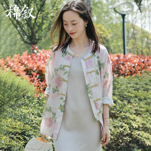 棉叙春夏新中式纯苎麻印花罩衫