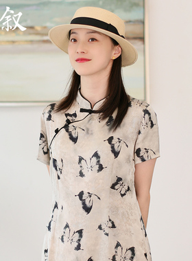 棉叙夏装女士中国风人丝水墨印花旗袍日常改良新中式连衣裙24159