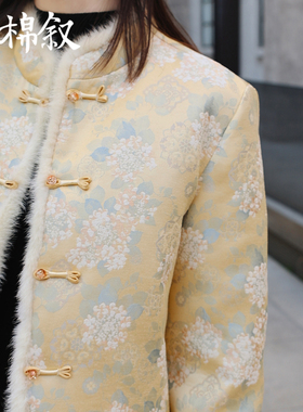 棉叙新国标90白鸭绒中式锦缎羽绒服国风双面穿羽绒外套女冬15005