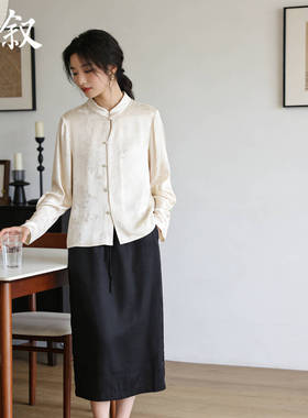 棉叙春秋国风长袖衬衫新中式提花衬衣女立领上衣24035