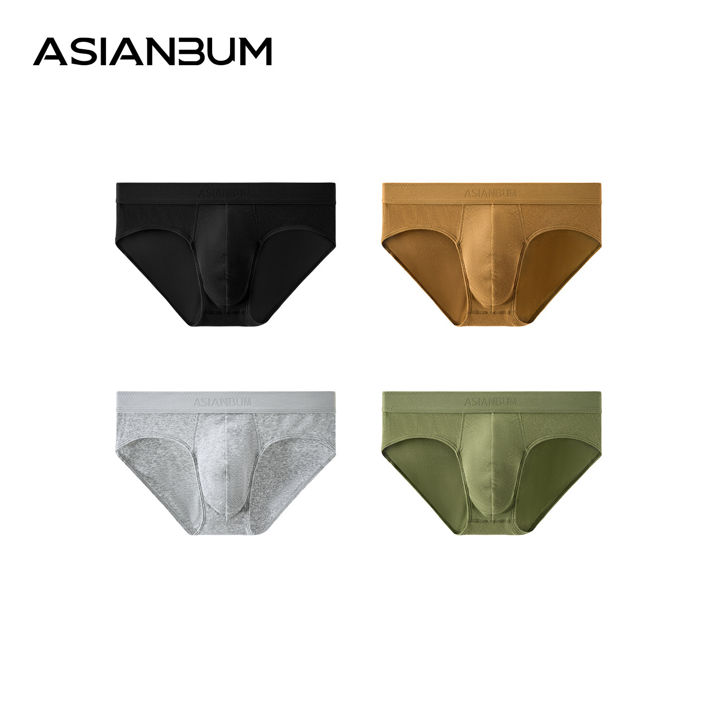 Asianbum男士螺纹内裤中腰纯棉舒适透气纯色加大码提臀无痕三角裤