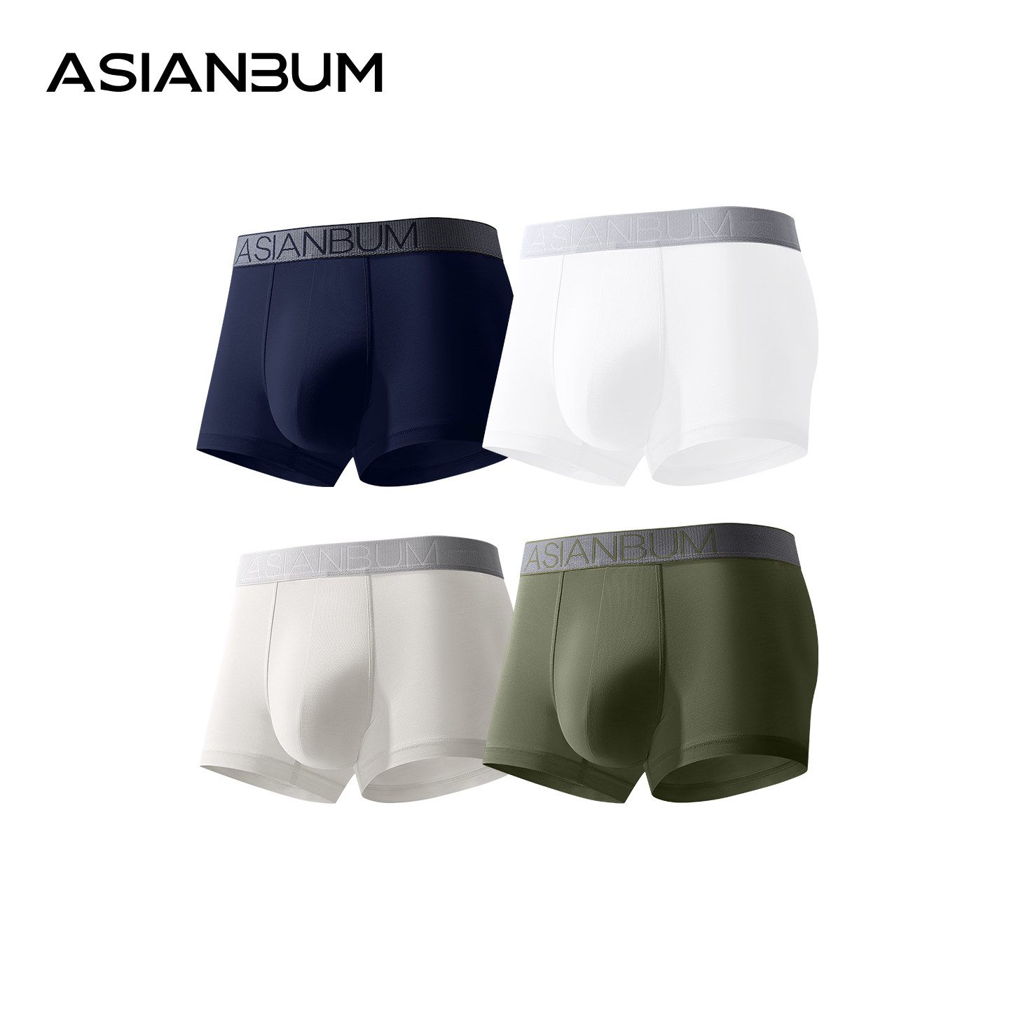 Asianbum男士平角内裤莫代尔冰感丝滑透气无痕大码纯色抗菌四角裤