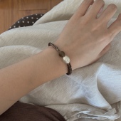 南西Handmade原创天然椰壳沉水级沉香手串999足银设计感手链情侣