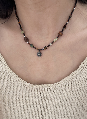 南西Handmade原创设计天然石琉璃陶瓷串珠项链爱心锁骨链送礼物