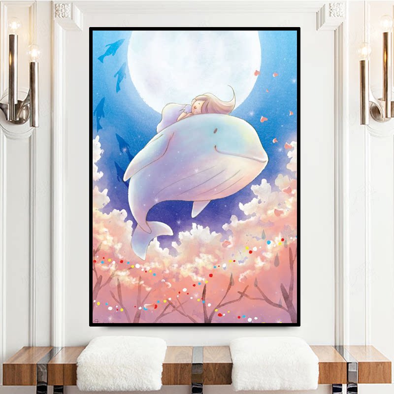 卡通动漫梦幻鲸鱼钻石画十字绣点钻ins风小幅diy满粘贴砖石画简单