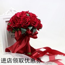 抖音中式新娘手捧花 古典风婚礼秀禾服手拿仿真绒布红玫瑰手捧花