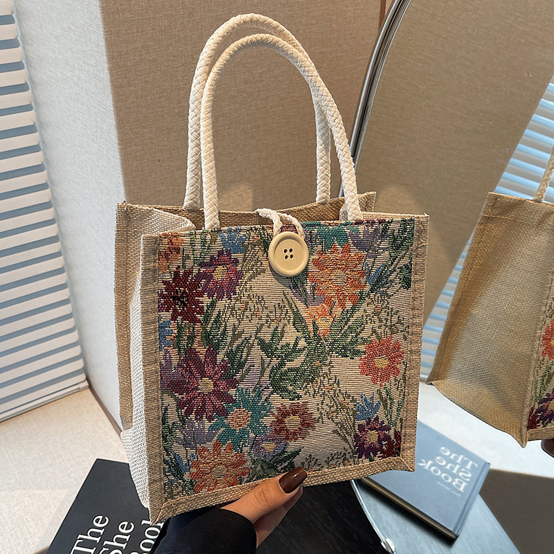 亚麻饭盒便当包包新款时尚外出手提包女ins单肩挎包