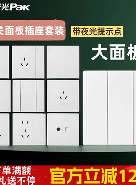 三雄极光开关插座面板C2系列白色五孔家用墙壁明装一开五孔带开关