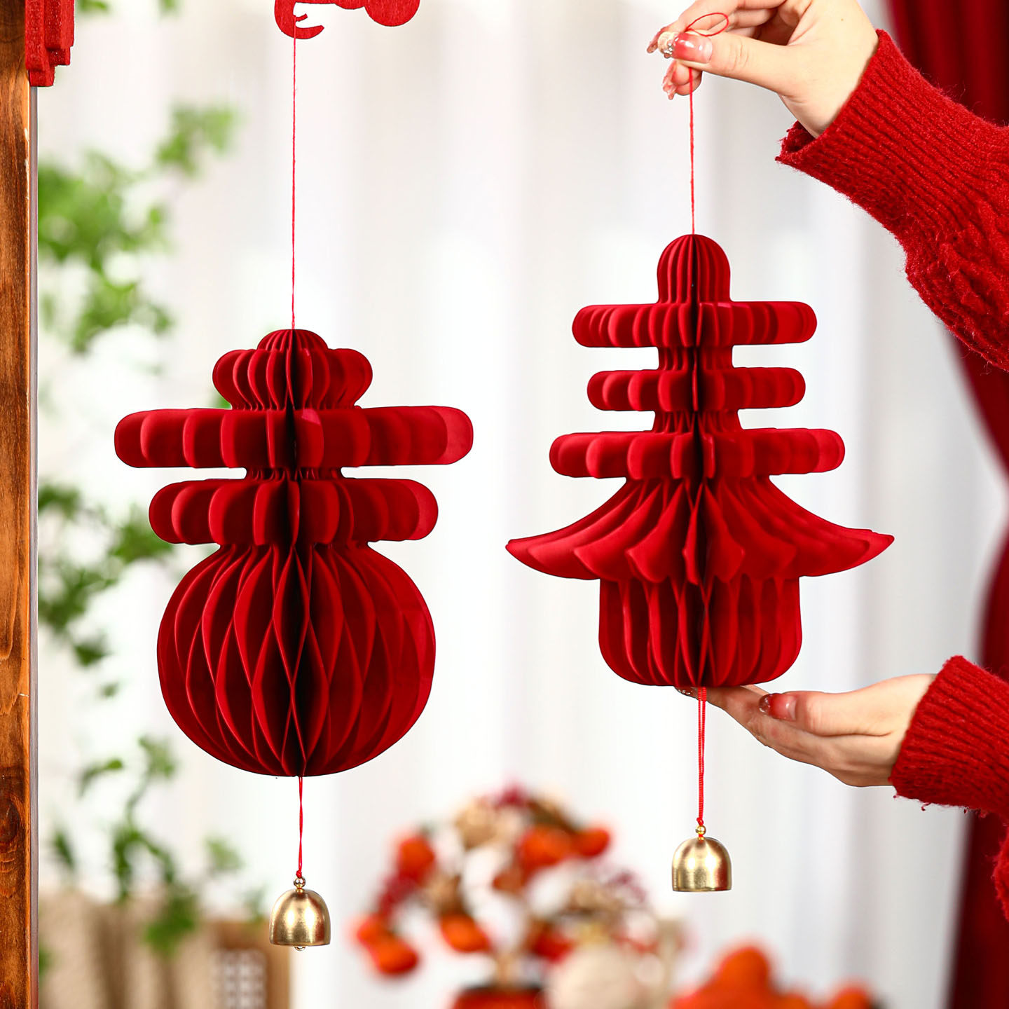 2026春字新年布置装饰挂件马年氛围挂饰喜庆蜂窝灯笼过年春节吊饰