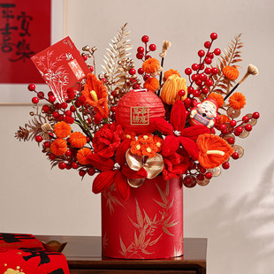 过年春节布置装饰摆件发财果新年2026福桶抱抱桶年宵花客厅仿真花