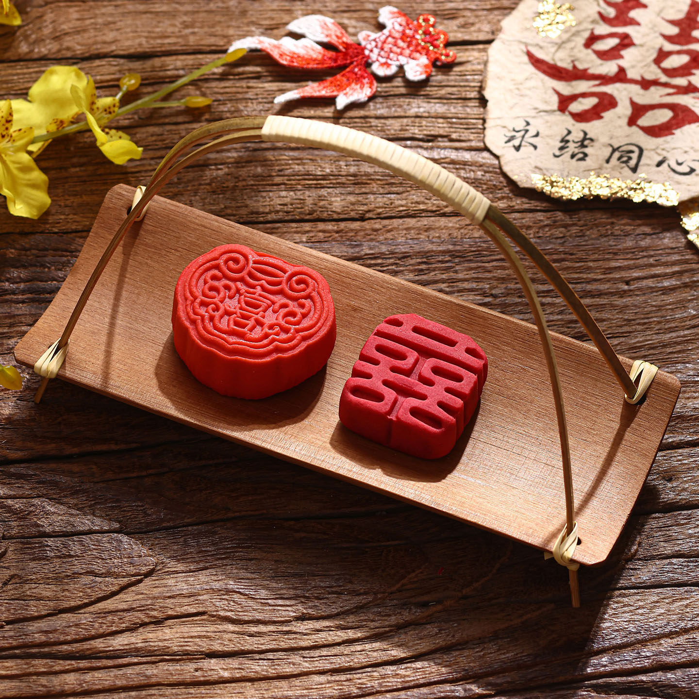 中式禅意糕点摆台手工竹制点心盘家用客厅零食糖果小提蓝茶点托盘