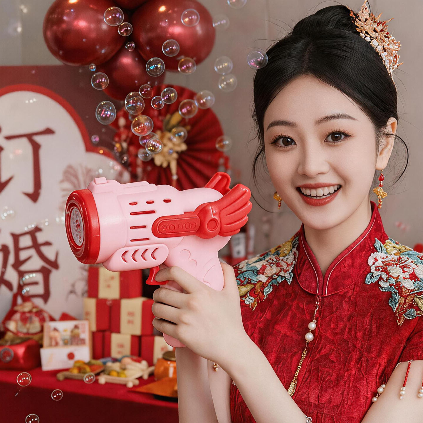 订婚大喜字手持拍照出片小道具结婚礼婚接亲女方新娘秀禾晨袍伴娘