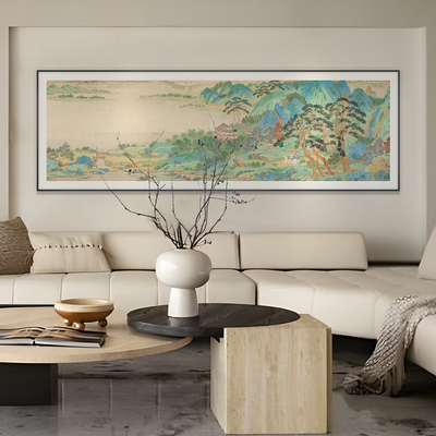 新中式客厅装饰画茶室背景墙挂画书房古典国画横幅壁画山水画挂画