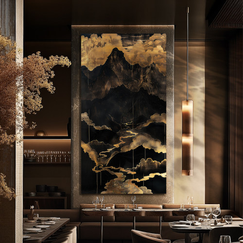 中国风铂金工艺金属质感雍容典雅山水艺术画