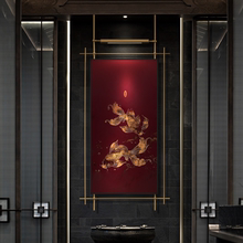 新中式不锈钢吊杆壁饰鎏金彩雕高端工艺画茶室玄关壁灯锦鲤装饰画