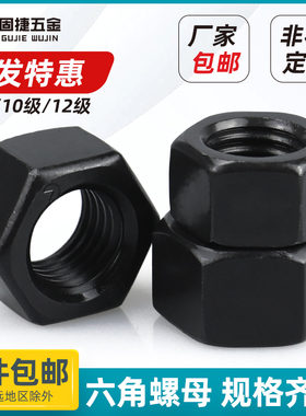 8级/10级/12级高强度螺母发黑六角螺帽M6M8M10M12M14-M48薄头细牙