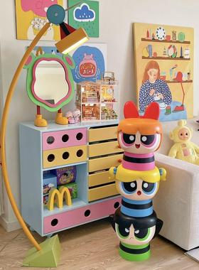 【现货玻璃钢贴纸精致版】飞天小女警小矮凳花花泡泡毛毛家居摆件