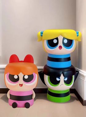 【现货高品质贴纸版】飞天小女警小矮凳花花泡泡毛毛潮玩家居摆件