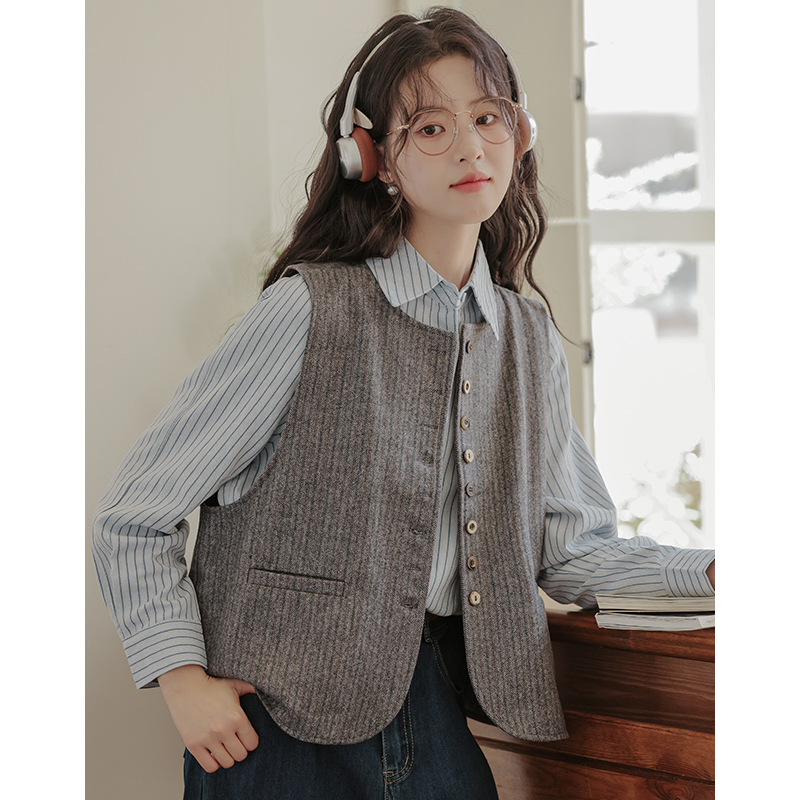 复古无袖叠穿马甲女装早