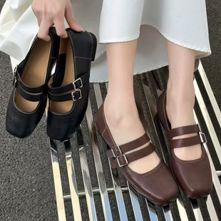 女鞋 0002 英伦风牛皮真皮一字扣带方头浅口单鞋 晶品晶典2026春新款