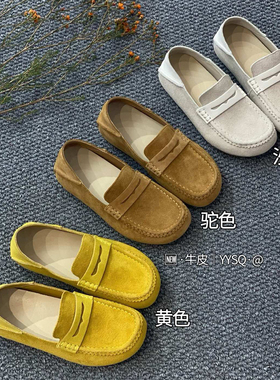 烟雨诗情女鞋牛皮平底鞋2026春季新款舒适真皮一脚蹬女乐福鞋2221