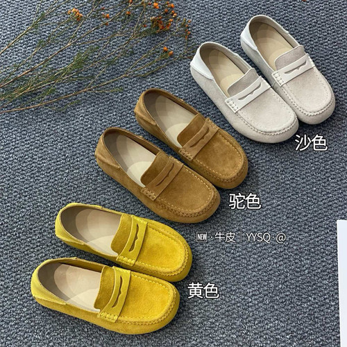 烟雨诗情女鞋牛皮平底鞋2026春季新款舒适真皮一脚蹬女乐福鞋2221